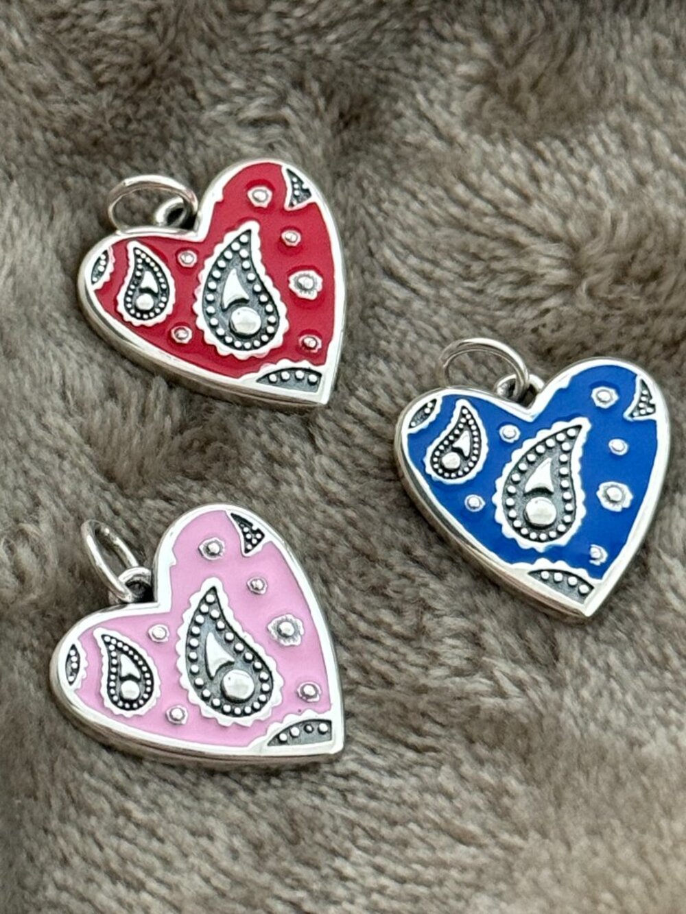 Enamel Western Bandana Heart Charm Sterling Silver Dangle